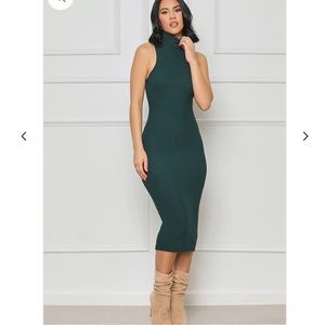 High neck green fitted dress NWT